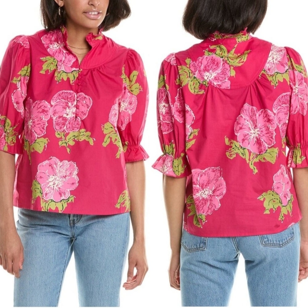 Flora Bea NYC Edith Pink Floral Top XL